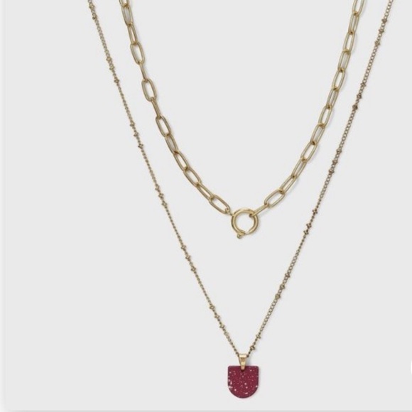 Multi chain necklace with pink pendant paper clip - Picture 6 of 6